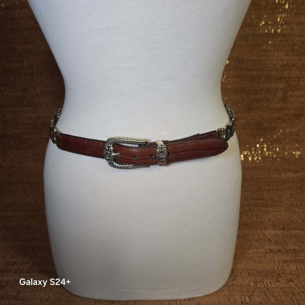 Brighton silver tone interlocking hearts and leather belt size 32